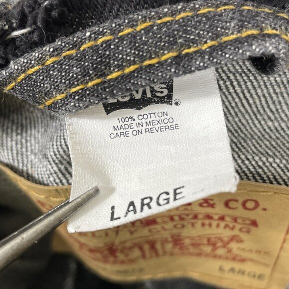 Vintage Levis Trucker Jacket Vest Mens Size Large Black 90s Raw Neck & Sleeve - Picture 7 of 10